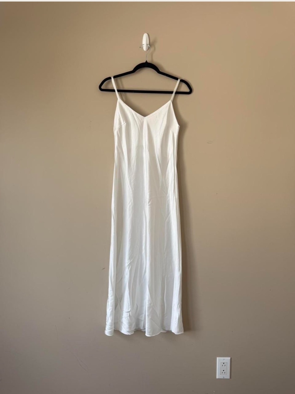 White silk satin slip dress with adjustable straps